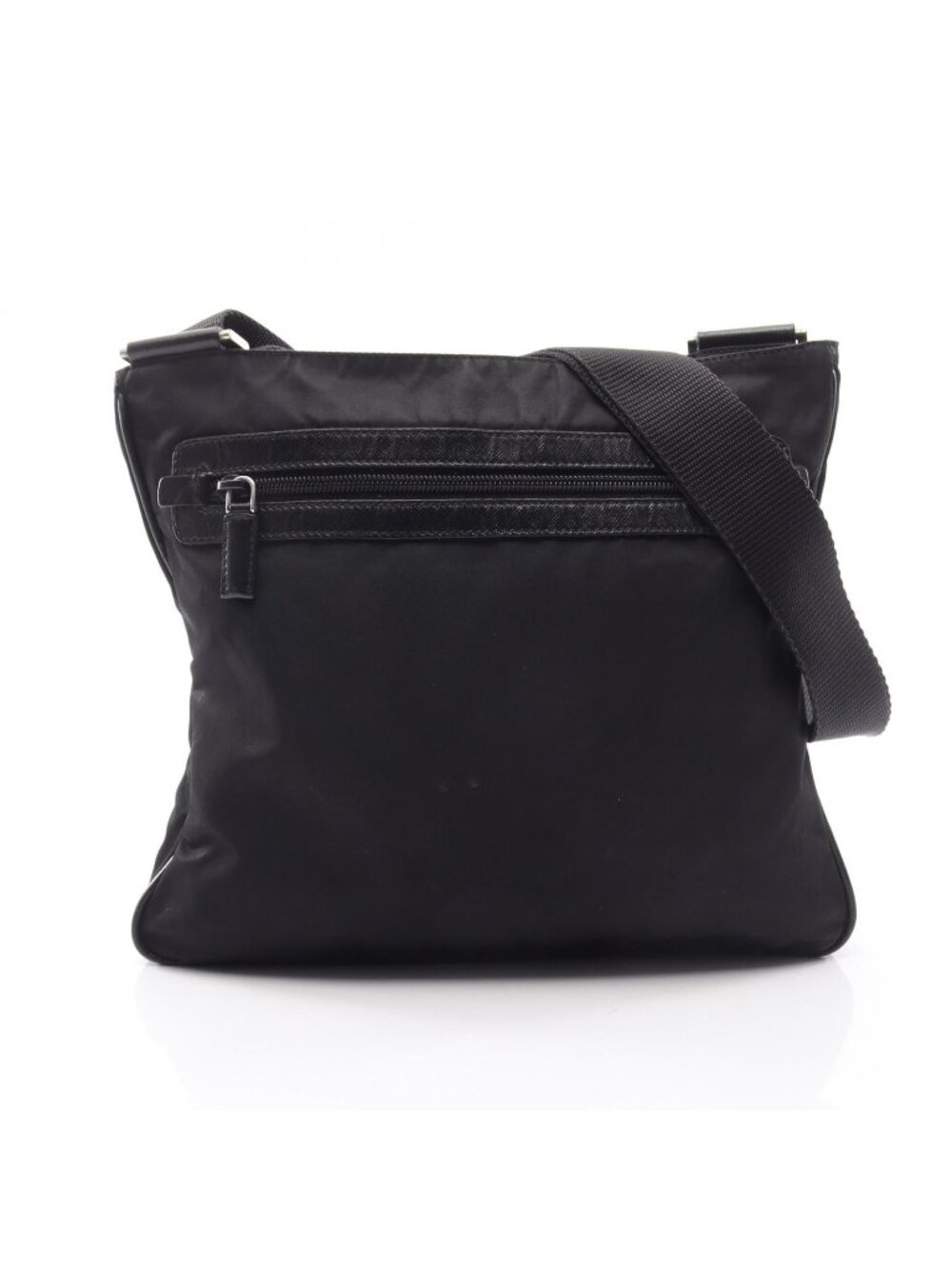 Prada Shoulder Bag Triangle Logo Black Nylon Saffiano Leather